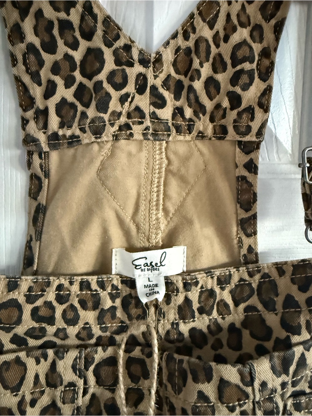 easel Leopard Print Wide-Leg Overalls Jumpsuit - Brown/Tan - Picture 2 of 3